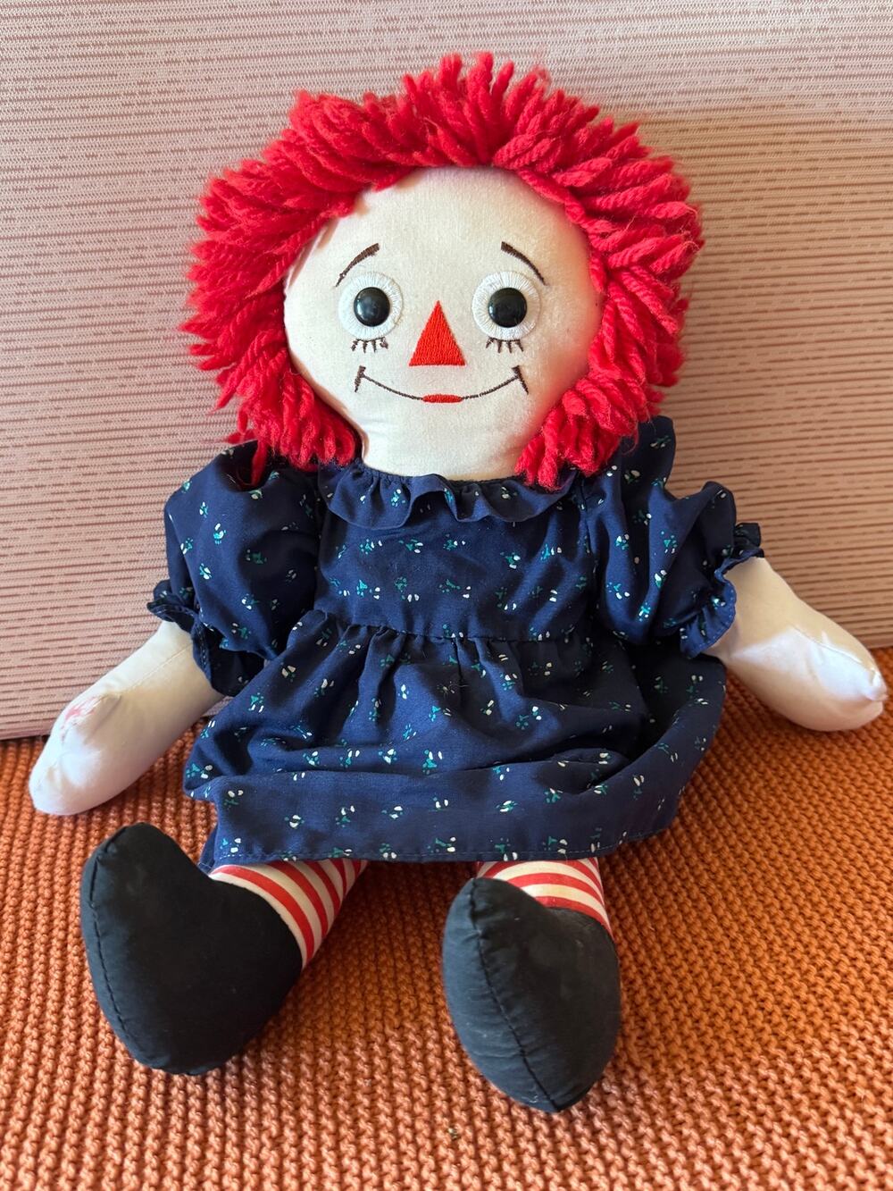 1990s Raggedy Ann Applause Cloth Doll 16" Navy Floral Dress